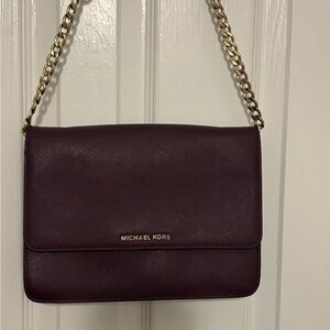 Michael Kors Plum Saffiano Leather Crossbody with Gold Chain